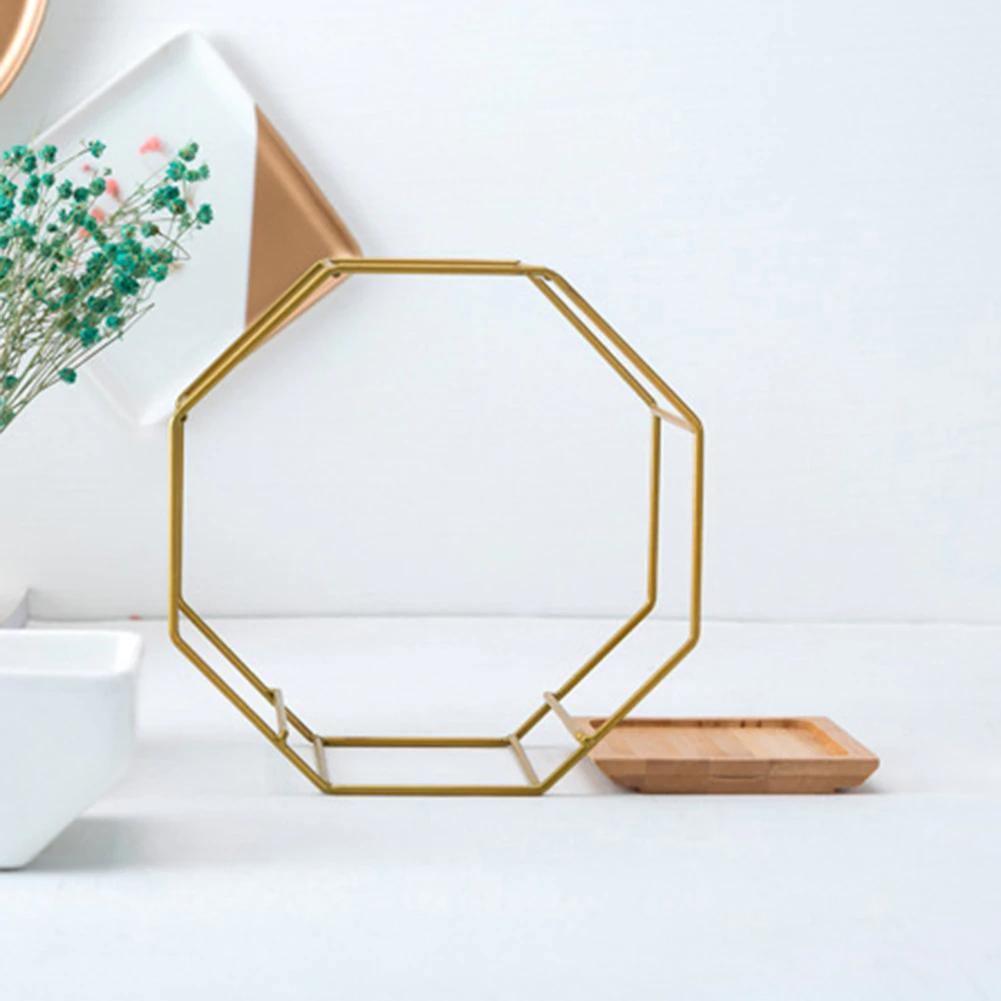 Geometric Ceramic Wall Planter with Octagonal Iron Frame