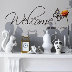 'Welcome To Our Home' Text Patterns Wall Sticker Home Decor Living Room Decals Wallpaper Bedroom Decorative Butterfly Stickers