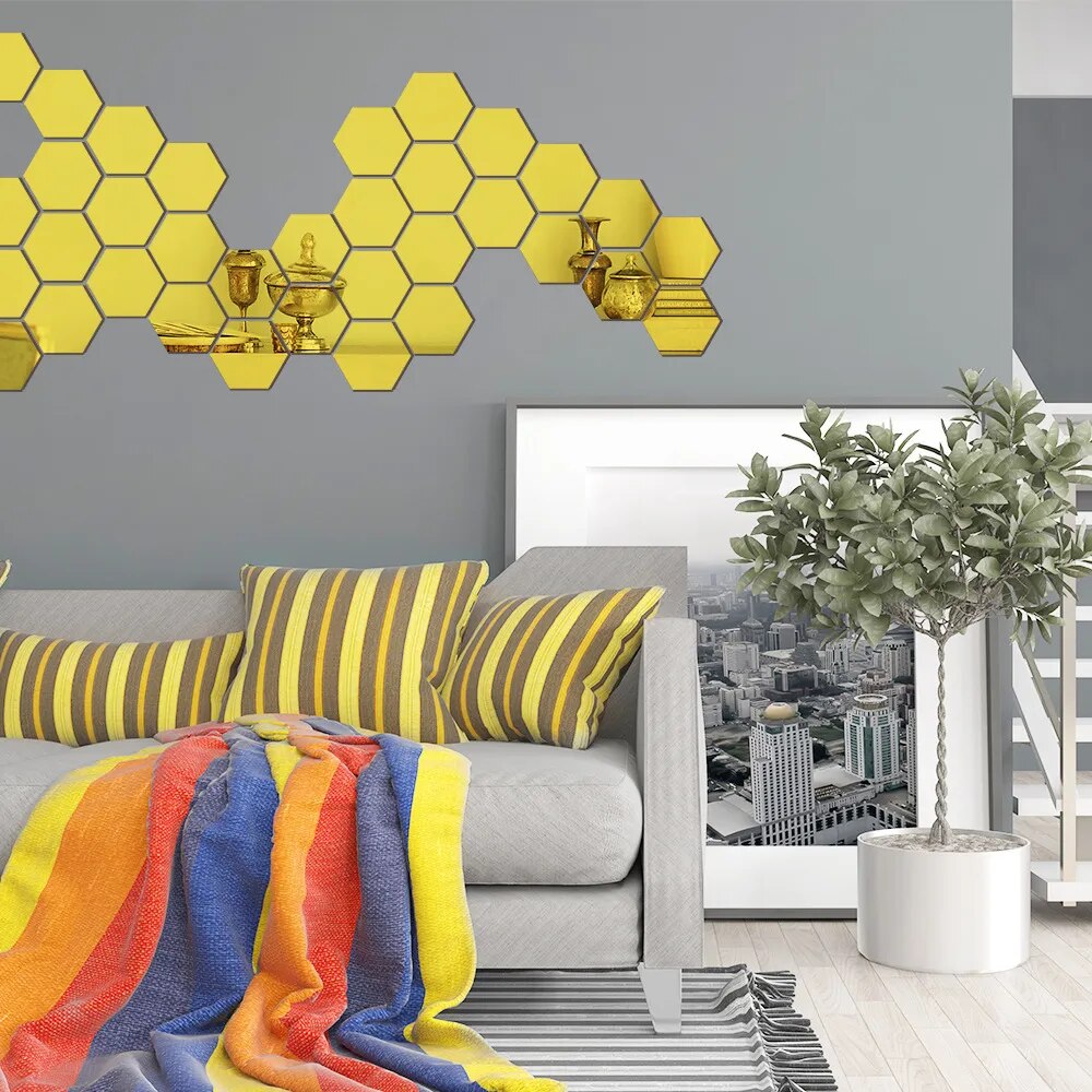 Hexagon Home Decor Mirror Decor Stickers