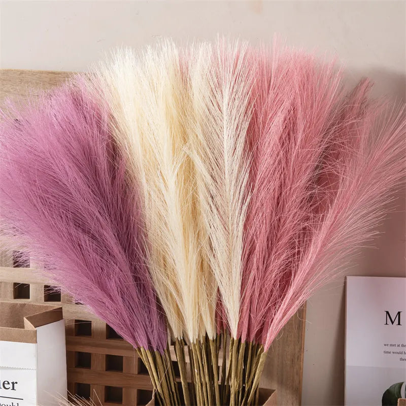 55CM 5/10/20PCS Fluffy Pampas Grass Boho Decor Flower Fake Plant Reed Simulated Wedding Party Home Decoration Artificial Flowers