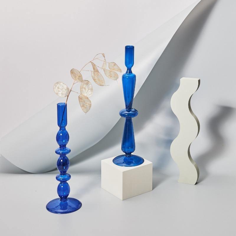 Blue Horizon Taper Glass Candle Stick Holders